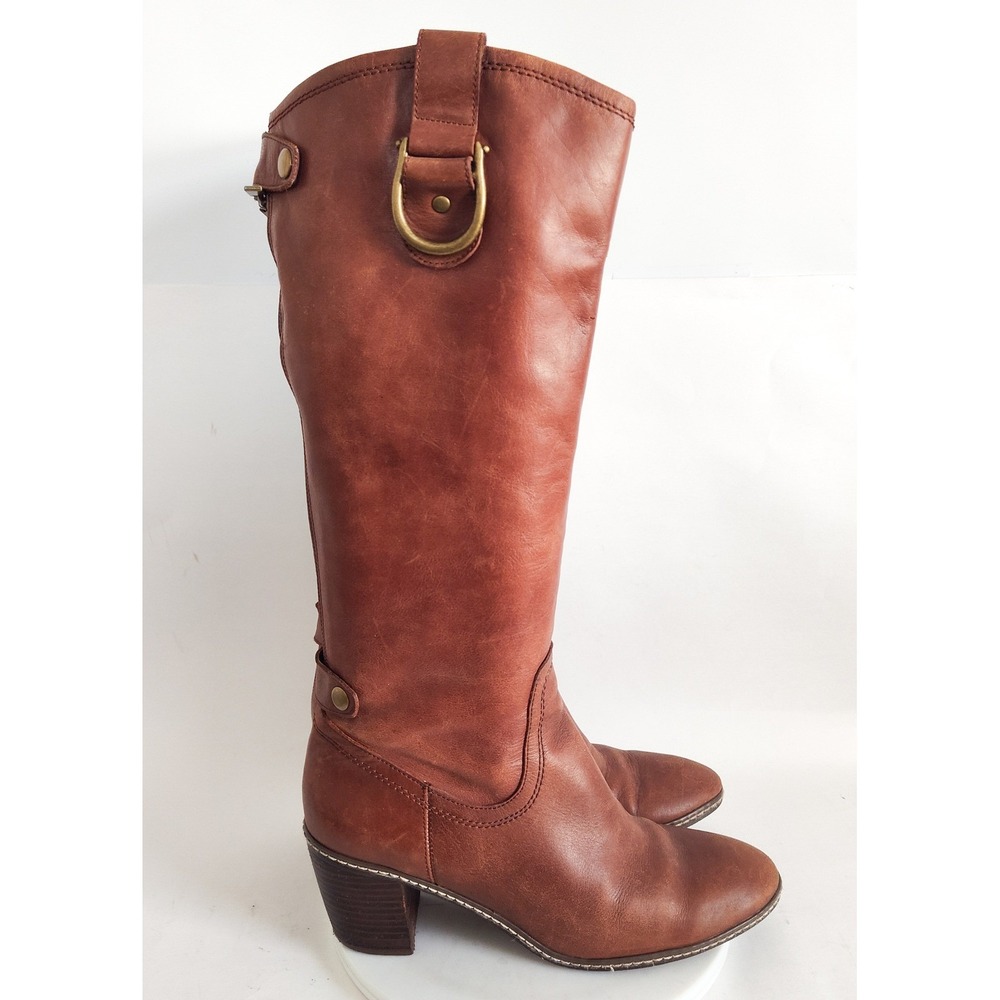 Anne Klein Tall Riding Boots Size 8‎ Knee High Block Heel Brown Caramel Leather